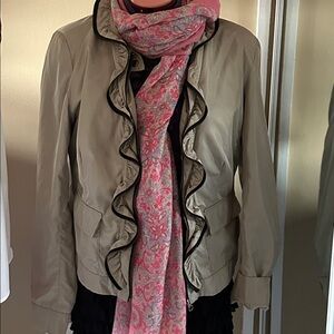 Light Taupe Ruffle-Trim Bomber Jacket - Brand: